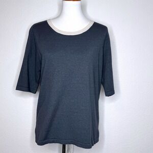 MERSEA Short Sleeve Sweater LG Crew Neck Dk Gray Quiet Luxury Core Wardrobe